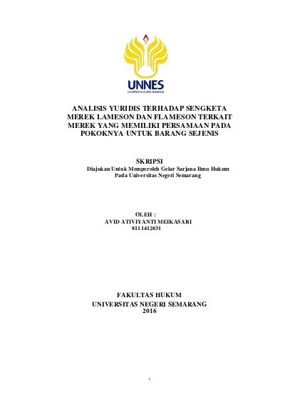 ANALISIS YURIDIS TERHADAP SENGKETA MEREK LAMESON DAN FLAMESON TERKAIT ...