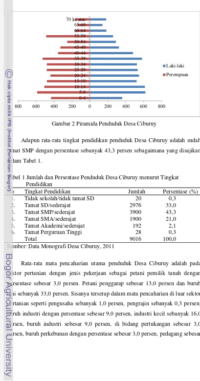 Tabel 1 Jumlah dan Persentase Penduduk Desa Ciburuy menurut Tingkat     