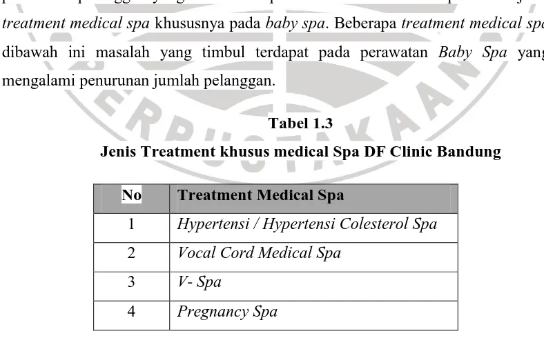 Tabel 1.3 Jenis Treatment khusus medical Spa DF Clinic Bandung 