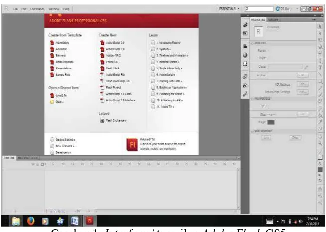 Gambar 1. Interface / tampilan Adobe Flash CS5. 