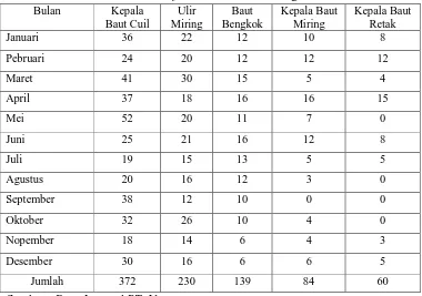 Tabel 4.3 Data Jenis Defect Baut Metris Hexagon Tahun 2011 