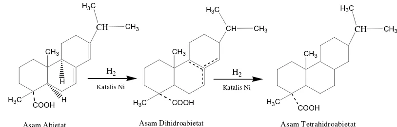 Gambar 3  Mekanisme reaksi hidrogenasi pada gondorukem. Sumber : Kirk & Othmer (2007)  