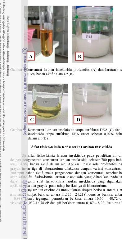 Gambar 6 Konsentrat larutautan insektisida profenofos (A) dan larutan i