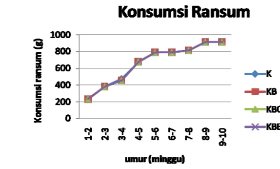 Gambar 9. Grafik Konsumsi Ransum per Ekor per Minggu Selama Penelitian 