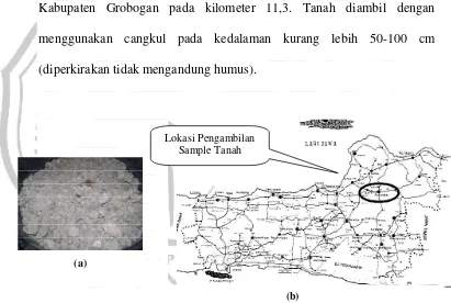 Gambar 9.  (a) Sampel Tanah, dan (b) Lokasi pengambilan sample 