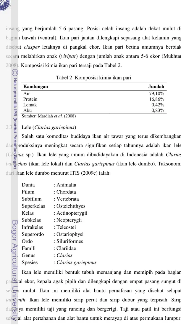 Tabel 2  Komposisi kimia ikan pari 