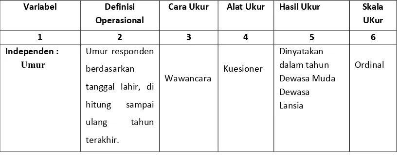Tabel 3.1. Variabel, Definisi Operasional, Cara Ukur, Hasil Ukur dan Skala Ukur