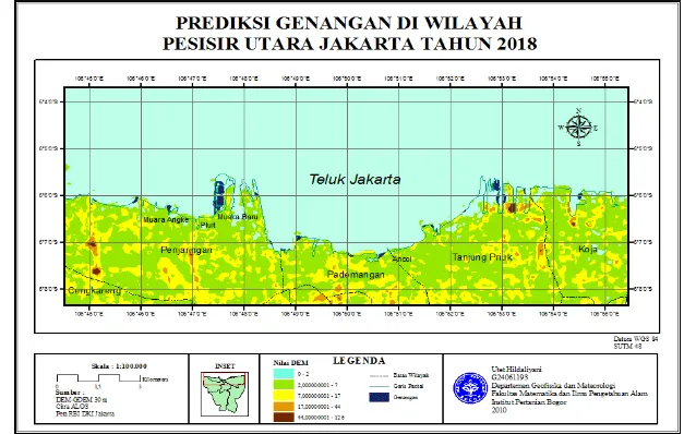 Gambar 15  Prediksi area genangan di pesisir Utara Jakarta