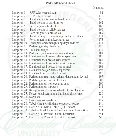 Tabel kisi instrumen tes hasil belajar  Tabel persiapan validitas tes  Perhitungan validitas tes  