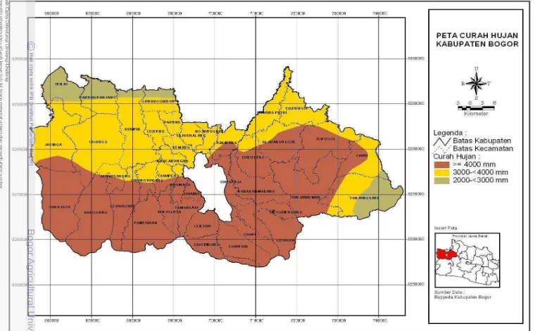Gambar 3  Peta Curah Hujan Kabupaten Bogor. 