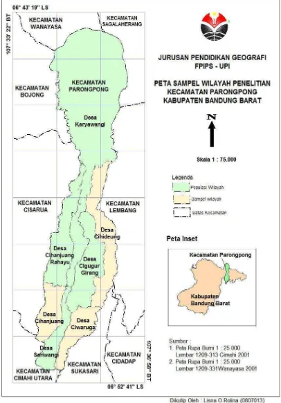 Gambar 3.1 Peta Sampel Wilayah  Penelitian  Parongpong Kabupaten Bandung Barat 