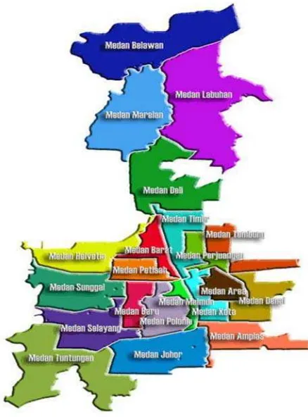 Gambar 4.1 Peta pembagian daerah Kota Medan kepada 21 kecamatan di Kota  