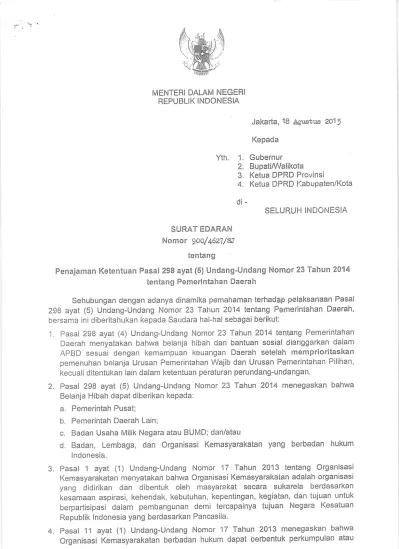 Surat Edaran Menteri Dalam Negeri Nomor 3694