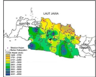Gambar 3  Sebaran curah hujan rata-rata tahunan Provinsi Jawa Barat. 