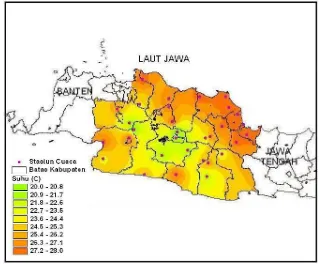 Gambar 4  Sebaran suhu rata-rata tahunan Provinsi Jawa Barat. 