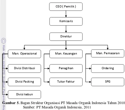 Gambar 5. Bagan Struktur Organisasi PT Masada Organik Indonesia Tahun 2010 