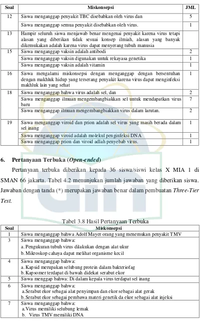 Tabel 3.8 Hasil Pertanyaan Terbuka 