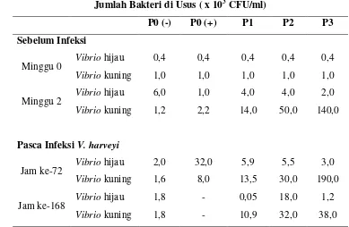 Tabel 1 Total bakteri Vibrio di usus 
