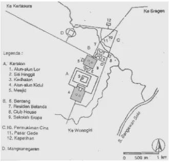 Gambar 1. Peta Kota Surakarta Tahun 1860 (Sumber : Museum Radya Pustaka, Surakarta) 