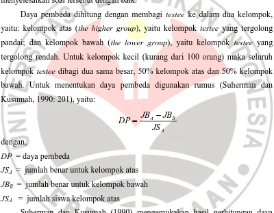 Tabel 3.5 Klasifikasi Koefisien Daya Pembeda 