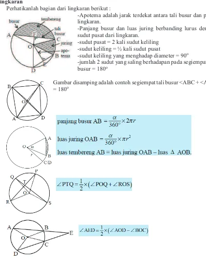 Gambar disamping adalah contoh segiempat tali busur <ABC + <ADC 