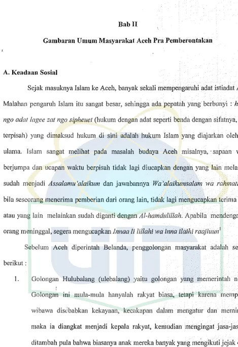 Gambaran Umum Masyarakat Aceh Pra Pemll>erontakan 