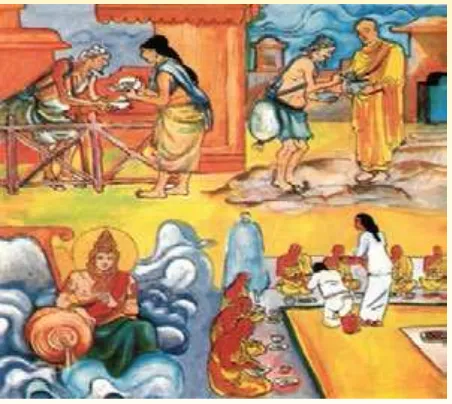 Gambar 2 : Kisah seorang pengemis yang lahir di alam dewa setelah berdana kepada Anurudha Thera 