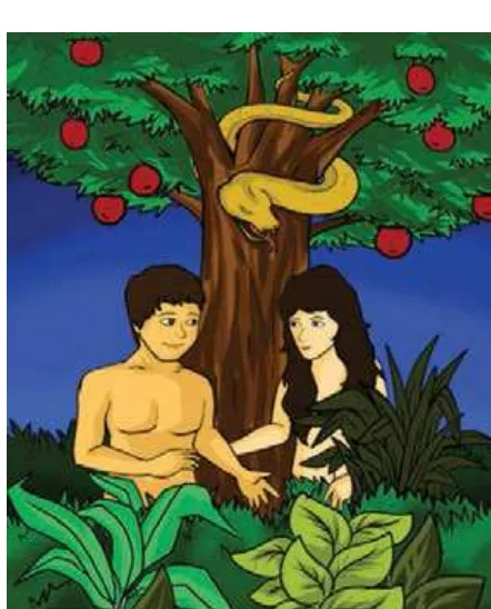 Gambar Adam dan Hawa yang digoda ular 