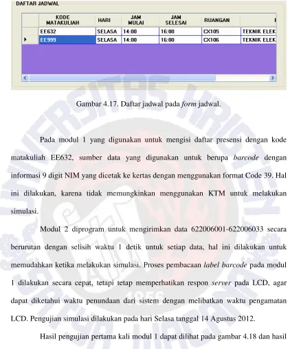 Gambar 4.17. Daftar jadwal pada form jadwal. 