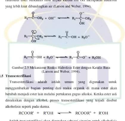 Gambar 2.5 Mekanisme Reaksi Hidrolisis Ester dengan Katalis Basa 