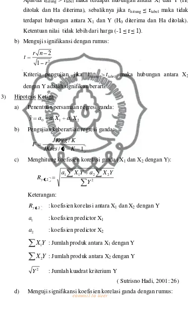 Kriteria pengujian, jika thitungttabeldengan Y adalah signifikan/berarti. 