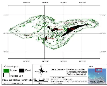 Gambar 6. Peta sebaran lamun di gugusan Pulau Pari berdasarkan klasifikasi 