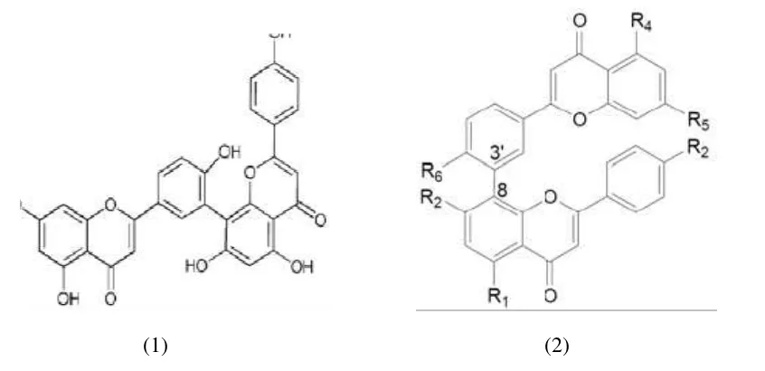 Figure 1. Structures of amentoflavone (1)and ginkgetin (2) (Setyawan2, 2011). 