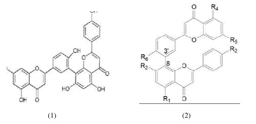 Figure 1. Structures of amentoflavone (1)and ginkgetin (2) (Setyawan2, 2011). 