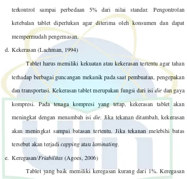 Tablet harus memiliki kekuatan atau kekerasan tertentu agar tahan