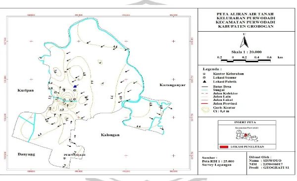 Gambar 6 : Peta Aliran Air Tanah Kelurahan Purwodadi Kecamatan Purwodadi Kabupaten Grobogan