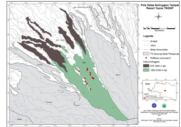 Gambar 12  Peta kelas ketinggian tempat Resort Tapos TNGGP. 