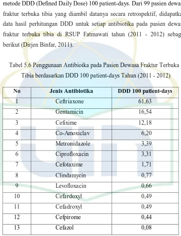 Tabel 5.6 Penggunaan Antibioika pada Pasien Dewasa Fraktur Terbuka 