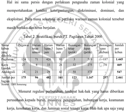 Tabel 2. Stratifikasi buruh PT. Pagilaran Tahun 2000 