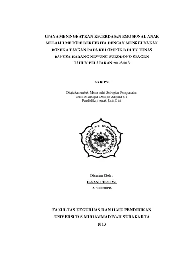 UPAYA MENINGKATKAN KECERDASAN EMOSIONAL ANAK MELALUI METODE BERCERITA ...