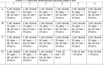 Tabel 3.1 Ilustrasi Konsentrasi Ekstrak pada Plate 