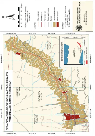 Gambar 1. Peta Desa-Desa di Koridor Yogyakarta-Surakarta Yang Menjadi Sampel Penelitian
