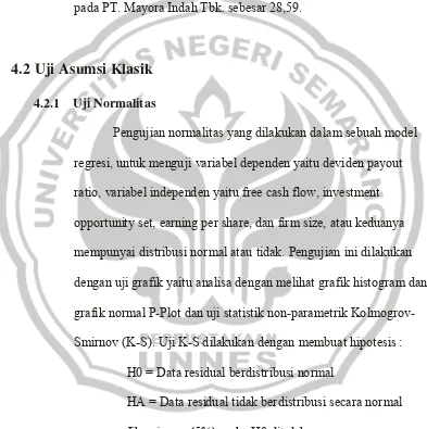 grafik normal P-Plot dan uji statistik non-parametrik Kolmogrov-