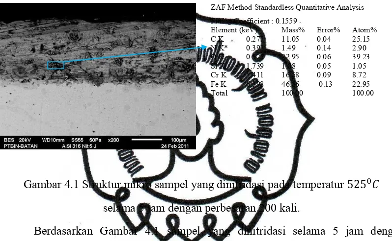 Gambar 4.1 Struktur mikro sampel yang dinitridasi pada temperatur 