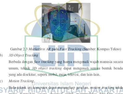 Gambar 2.3 Markerless AR pada Face Tracking (Sumber: Kompas Tekno) 