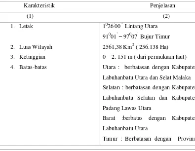 Table I :  Letak dan Geografis Kabupaten Labuhanbatu 