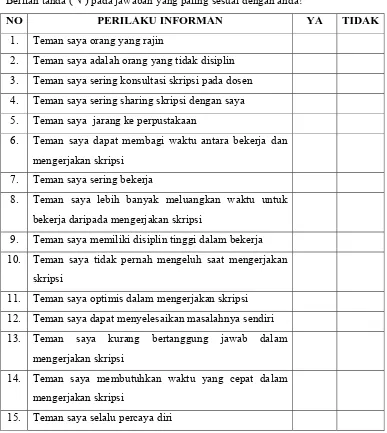 Tabel 2. Behaviour Check List 