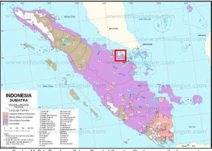 Gambar 11. Peta Persebaran Bahasa Daerah di Sumatera (Sumber : www.ethnologue.com) 