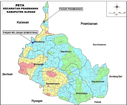 Gambar 2.  Peta Kecamatan Prambanan. Sumber ://http:prambanankec.slemankab.go.id, 2016 (dimodifikasi) 