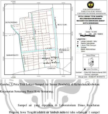 Gambar 3. Peta Titik Lokasi Sampel Air Sumur Penduduk di Kelurahan Krobokan 